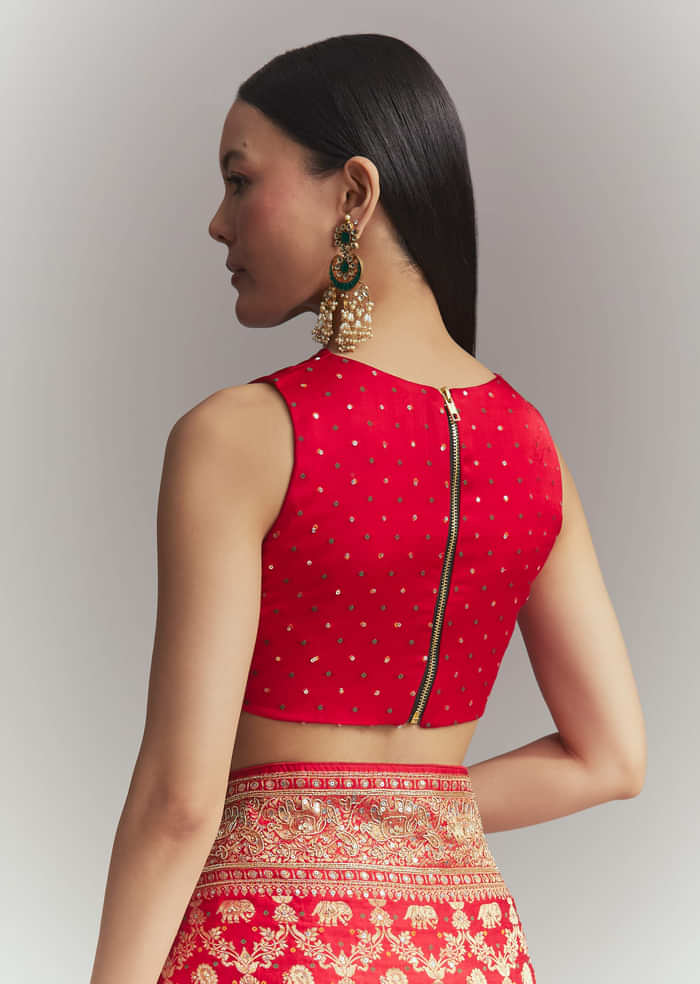 Red Banarasi Silk Embroidered Saree With Heavy Hand Embroidery