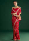 Red Bandhani Saree With Gota Work