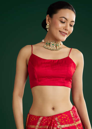 Red Bandhani Saree With Gota Work