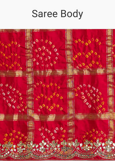 Red Bandhani Saree With Gota Work