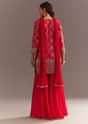 Red Bandhani Zari Kurta And Jacquard Sharara With Chiffon Dupatta