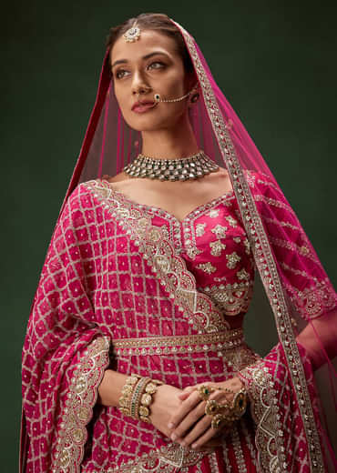 Red Bridal Lehenga Set With Heavy Zari Embroidery And Dual Dupattas
