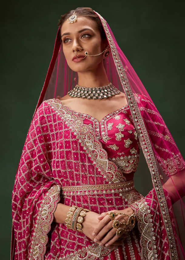 Red Bridal Lehenga Set With Heavy Zari Embroidery And Dual Dupattas