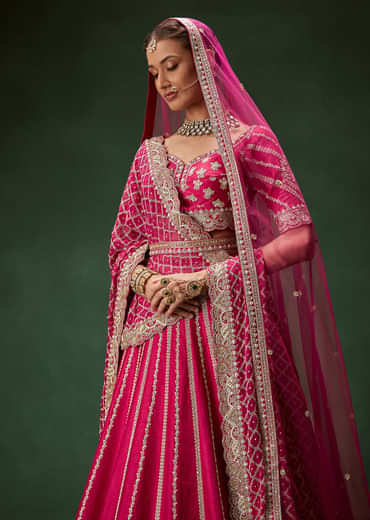 Red Bridal Lehenga Set With Heavy Zari Embroidery And Dual Dupattas