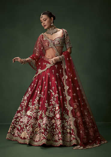 Red Bridal Silk Lehenga Set