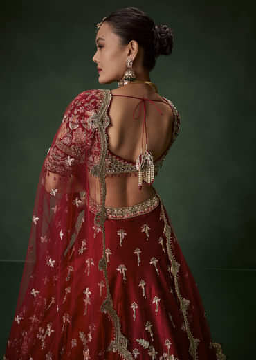 Red Bridal Silk Lehenga Set