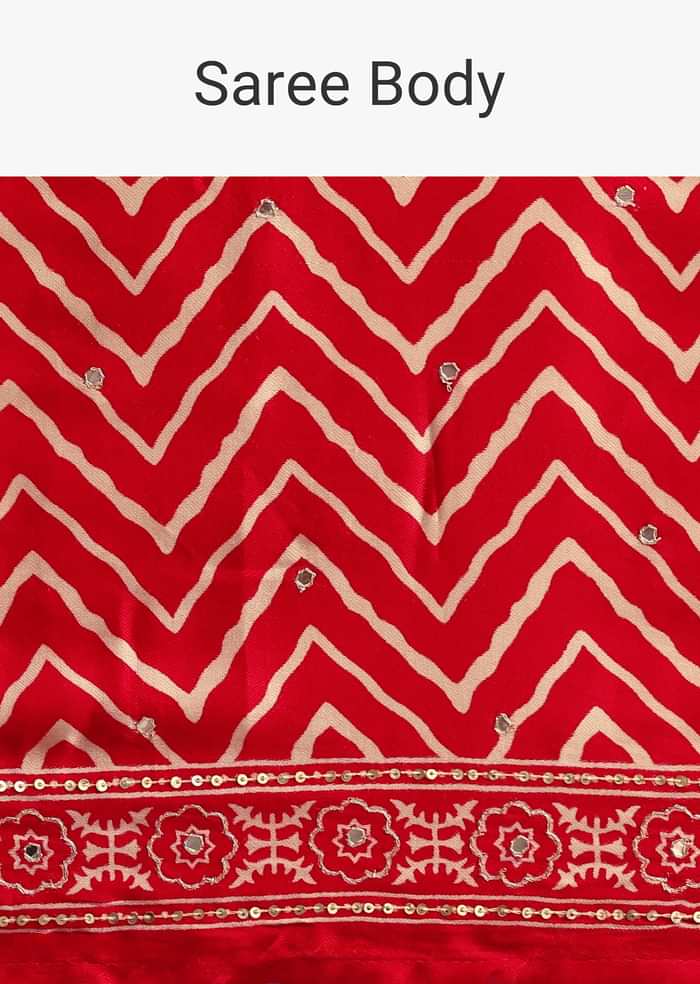 Red Chevron Printed Satin Saree
