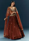 Red Crepe Bridesmaid Lehenga With Sequins And Stone Embroidery