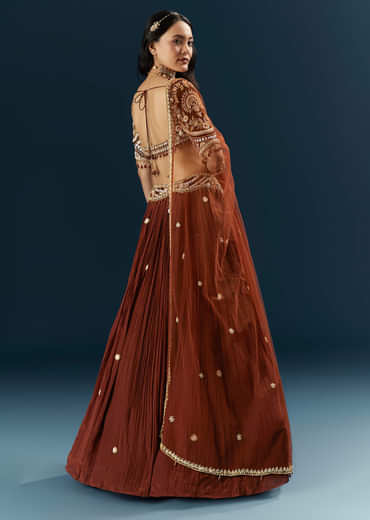 Red Crepe Bridesmaid Lehenga With Sequins And Stone Embroidery