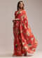 Red Crepe Saree With Floral Print  Cutdana Embroidery