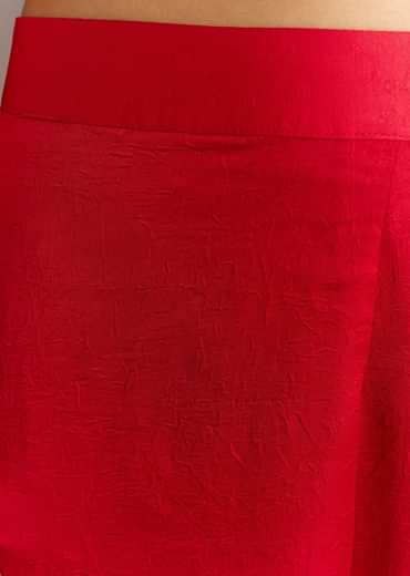 Red Crush Silk Kaftaan Set With Stone Neckpiece