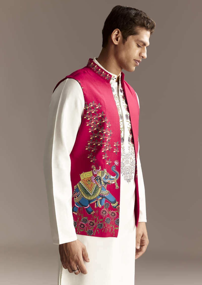 ジャケット・アウター CUTWORK EMBROIDERY JACKET CUTWORK EMBROIDERY JACKET Red Cutwork Kurta Jacket Set
