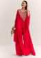 Red Dola Silk Cape Kurta Set With Embroidery