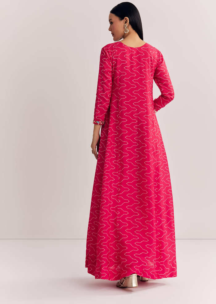 Red Dola Silk Gown With Embroidered Print
