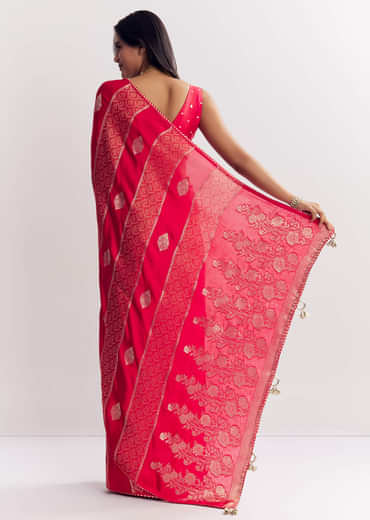 Red Dola Silk Saree With Gota Patti Woven Motifs