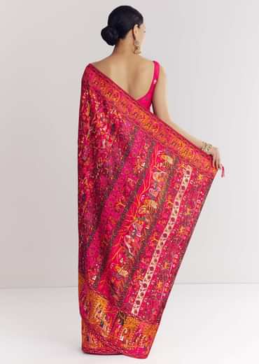 Red Dola Silk Saree With Traditional Weaves