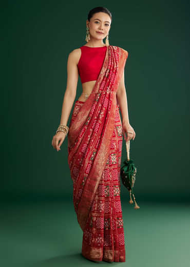 Red Dola Silk Saree With Woven Patola