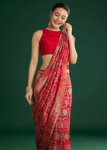 Red Dola Silk Saree With Woven Patola