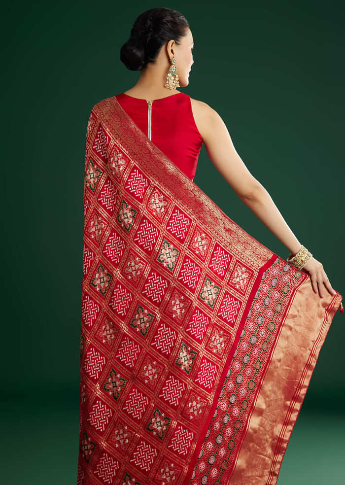 Red Dola Silk Saree With Woven Patola