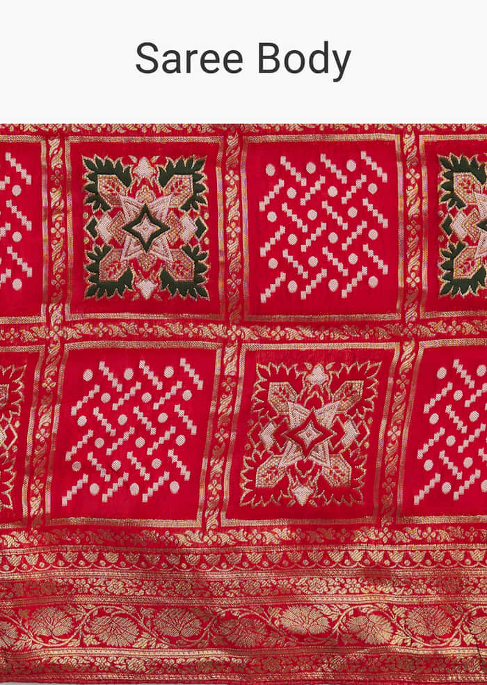 Red Dola Silk Saree With Woven Patola