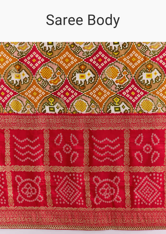 Red Dola Silk Woven Bandhani Saree With Gotapatti Detailing