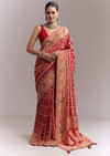 Red Dola Silk Woven Saree With Bandhani And Floral Work