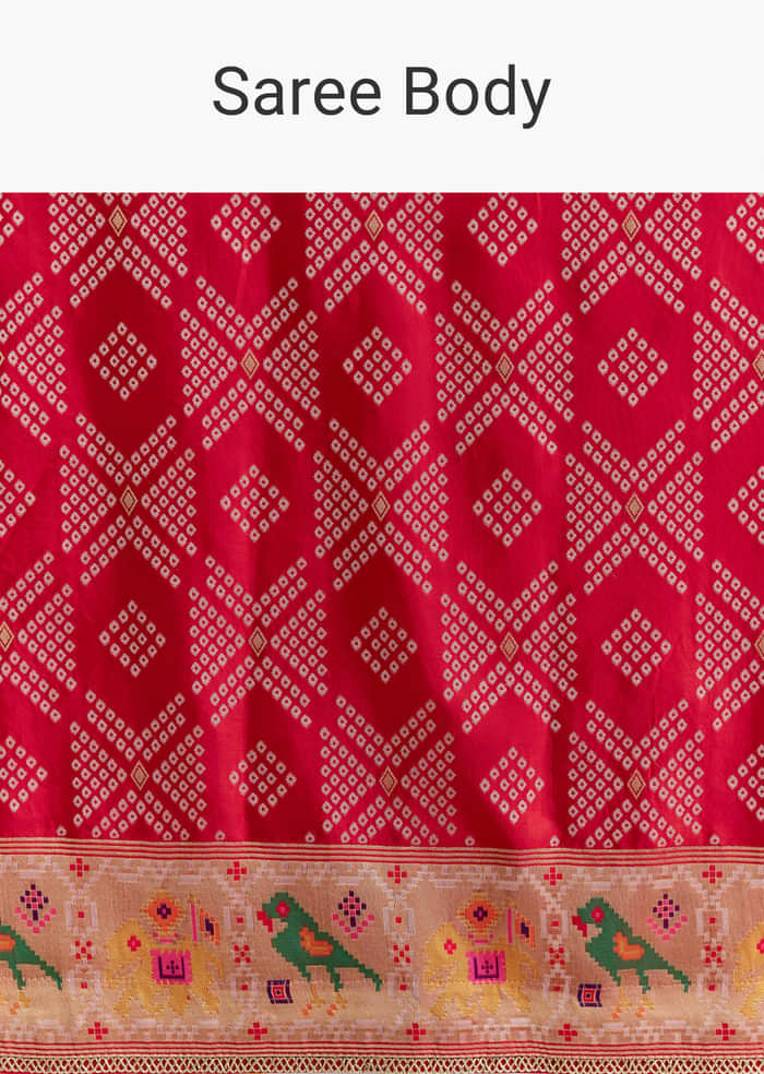 Red Dola Silk Woven Saree With Bandhani Motifs And Zari Border