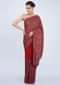 Red georgette saree with multi color embroidered pallo and lower bottom only on kalki