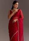 Red Glass Tissue Saree With Cutdana And Sequins Scallop Border