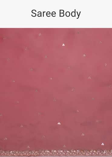 Red Glass Tissue Saree With Cutdana And Sequins Scallop Border