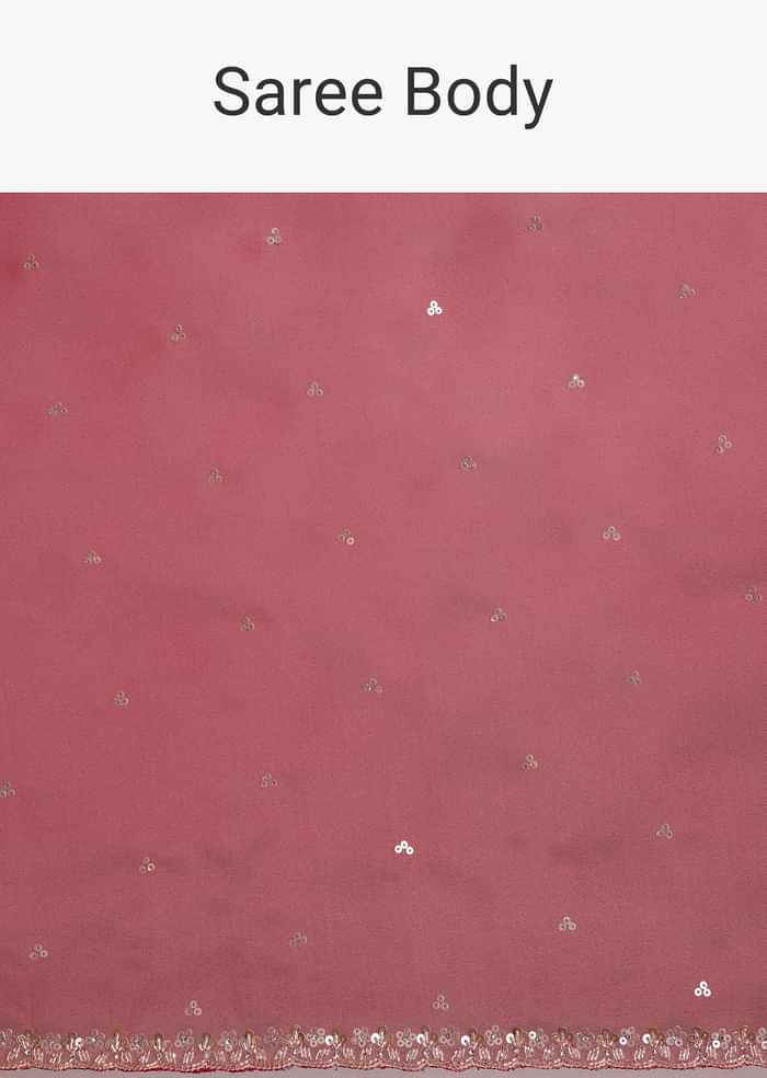 Red Glass Tissue Saree With Cutdana And Sequins Scallop Border
