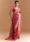 Red Khadhi Georgette Saree With Geometric Motifs In Zari Work