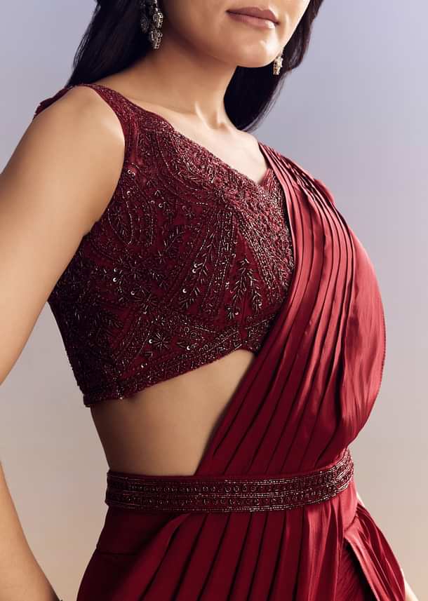 Red Lehenga Set With Cut Dana Blouse And Net Dupatta