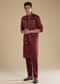 Red Linen Jacket Kurta Set with Resham Work