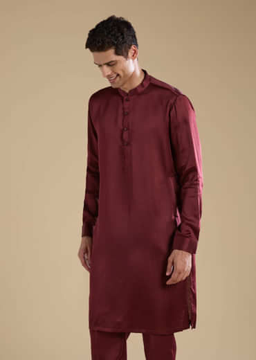 Red Linen Jacket Kurta Set with Resham Work