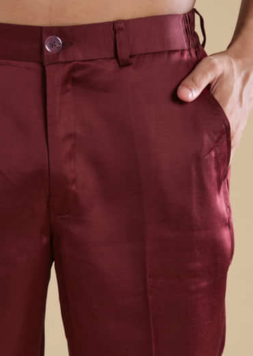 Red Linen Jacket Kurta Set with Resham Work