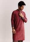Red Linen Kurta Set With Ajrakh Print