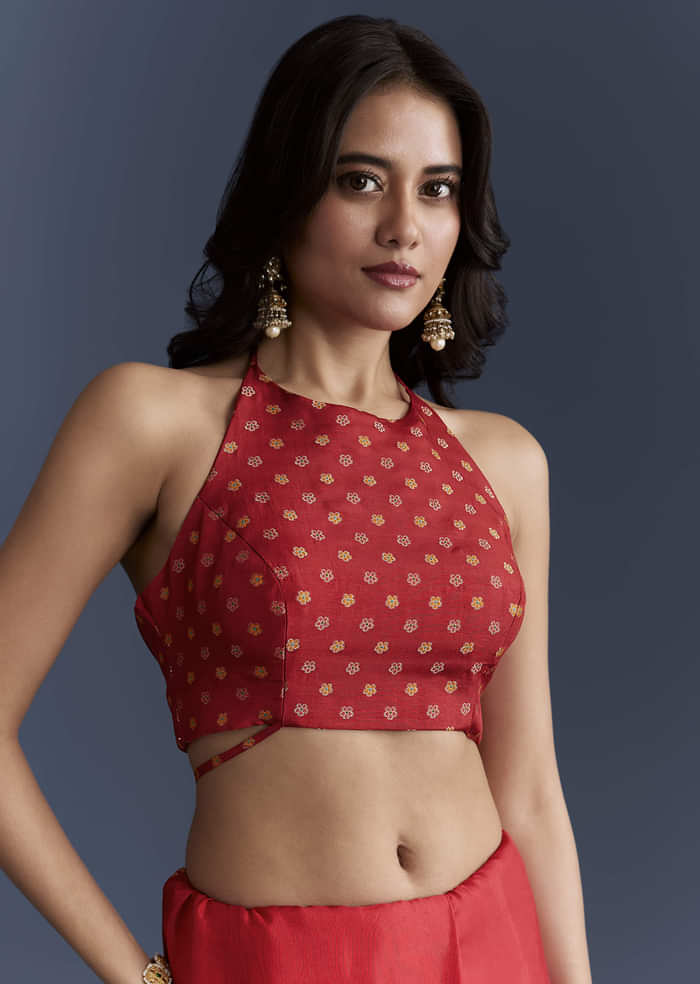 Red Magenta Dola Silk Saree With Nature Motifs And Embroidery