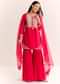 Red Moti Threadwork Dola Silk Sharara Suit With Organza Dupatta
