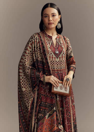 Red Muslin Printed Anarkali Suit