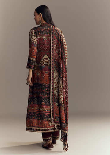 Red Muslin Printed Anarkali Suit