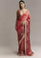 Red Ombre Satin Saree With Geometric Print And Gota Border