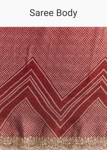 Red Ombre Satin Saree With Geometric Print And Gota Border