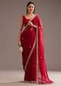Red Organza Saree With Cutdana And Sequins Border
