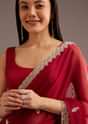 Red Organza Saree With Cutdana And Sequins Border