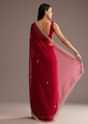 Red Organza Saree With Cutdana And Sequins Border