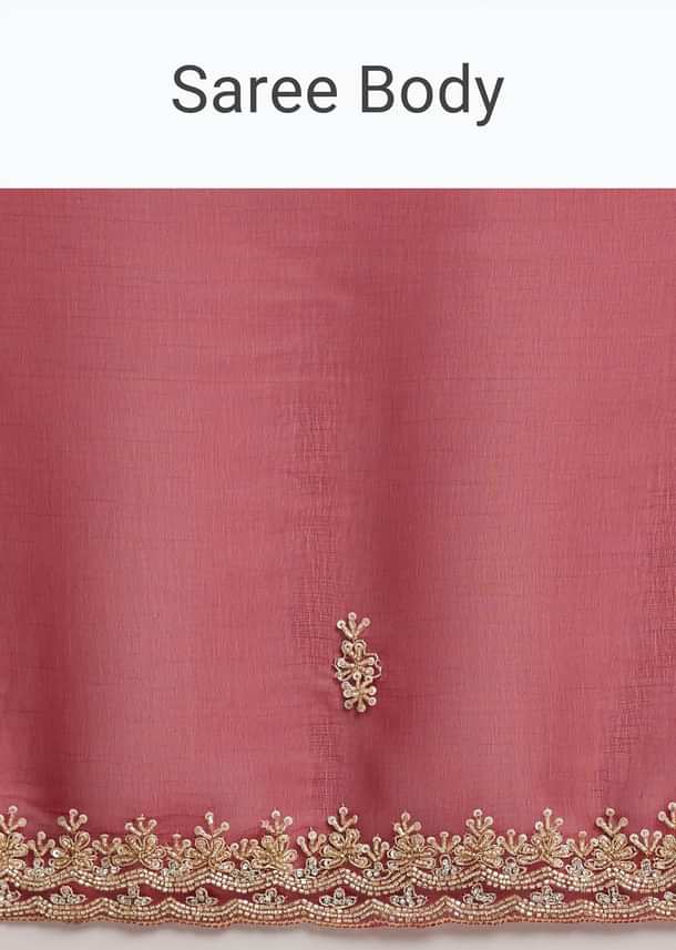 Red Organza Saree With Cutdana And Sequins Border Red Organza Saree With Cutdana And Sequins Border