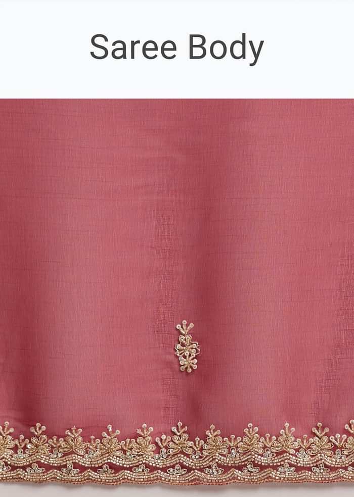 Red Organza Saree With Cutdana And Sequins Border