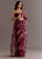 Red Organza Saree With Floral Print And Hand Embellished Border