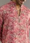 Red Pashmina Silk Zipper Kurta Set With Paisley Swirl Print